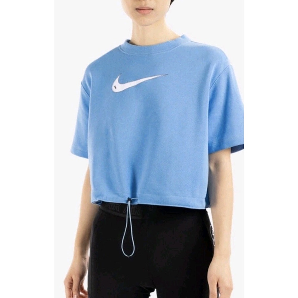 Nike Swoosh Fleece Crop Top Oversized Fit Blue Woman Shirt New *Missing String